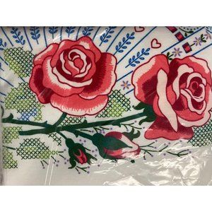 Vtg Cross Stitch Embroidery Needlework PAIR of PILLOWCASES ROSE DesignBright NOS